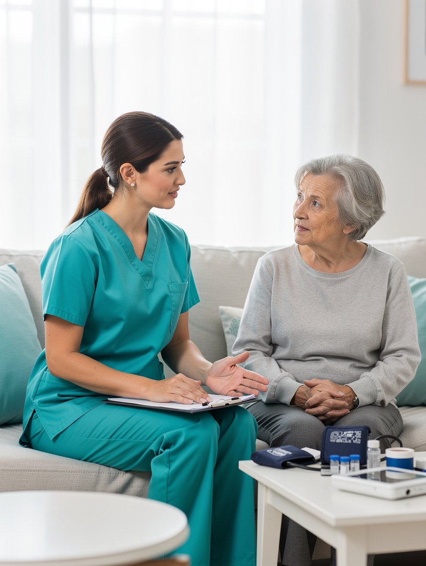 Specialista che offre supporto diagnostico domiciliare con attenzione al comfort del paziente e della famiglia